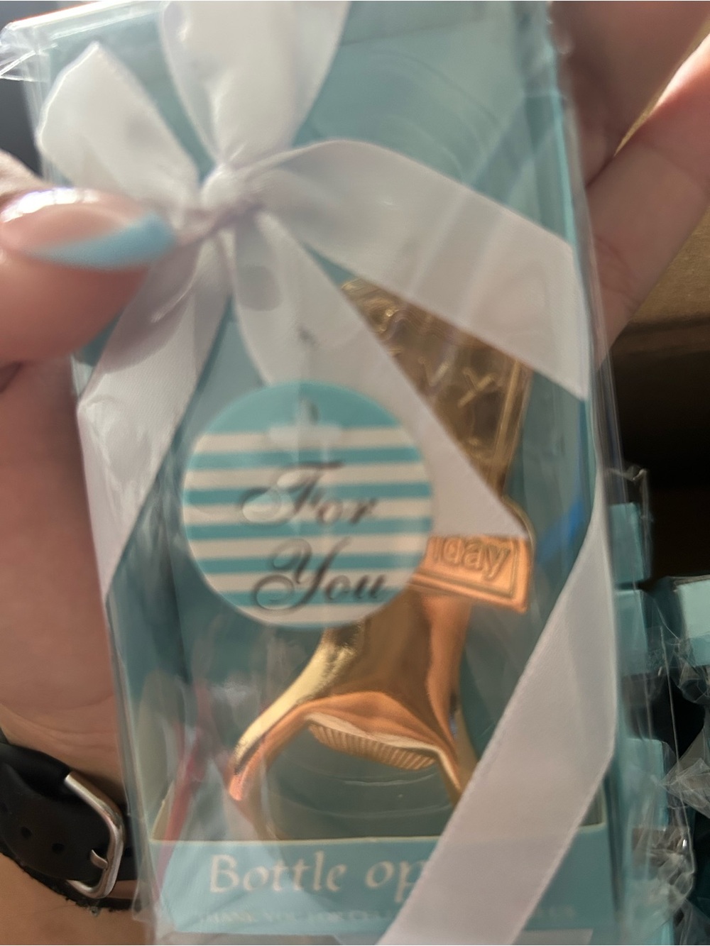 Aqua Blue Favors: bottle openers  with White Ribbon - Elegant Party Supplies - Picture 3 of 3